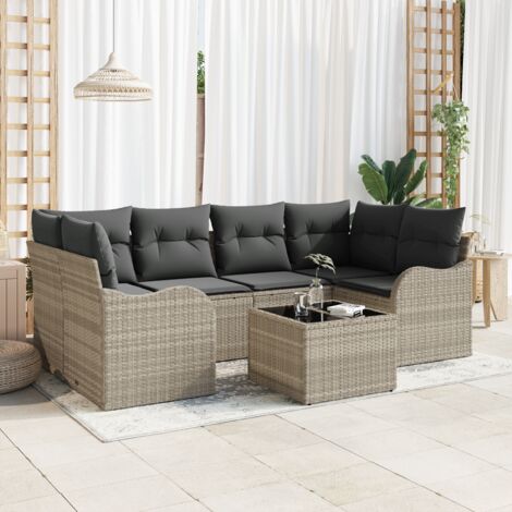 Garden Sofa Set Light Grey 55 x 55 x 37 cm Poly Rattan vidaXL