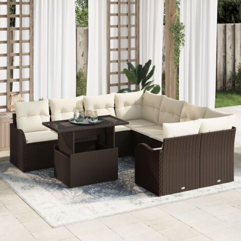 Garden Sofa Set Manual 9 pcs Brown 100 x 55 x 73 cm Poly rattan vidaXL
