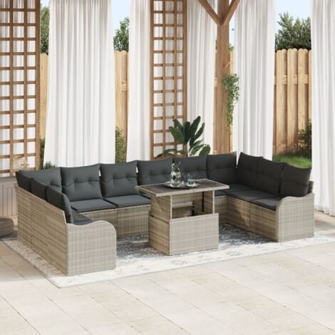 Garden Sofa Set with Cushion 11 pcs Light grey Poly rattan vidaXL