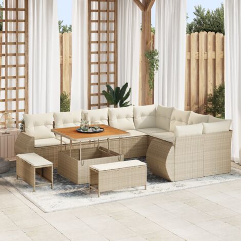 Garden Sofa Set with Cushion 12 pcs Beige and cream vidaXL