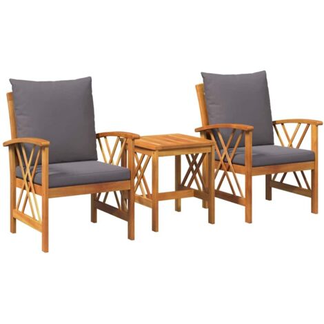 Garden Sofa Set with Cushion 3 pcs Brown Solid acacia wood vidaXL