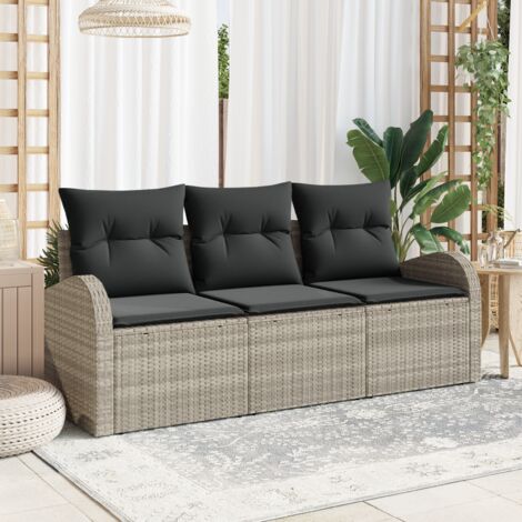 Garden Sofa Set with Cushion 3 pcs Light grey Poly rattan vidaXL