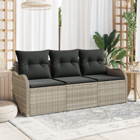 Garden Sofa Set with Cushion 3 pcs Light grey Poly Rattan vidaXL