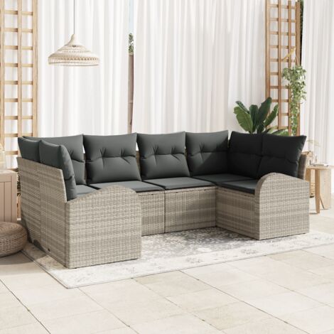Garden Sofa Set with Cushion 6 pcs Light Grey Poly Rattan vidaXL