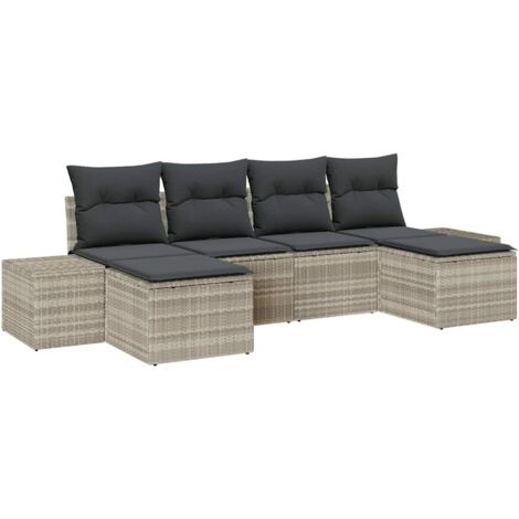 Garden Sofa Set with Cushion 6 pcs Light Grey Poly Rattan vidaXL