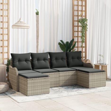 Garden Sofa Set with Cushion 6 pcs Light grey Poly rattan vidaXL