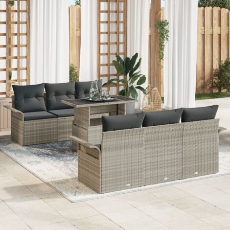 Garden Sofa Set with Cushion 7 pcs Light Grey Poly Rattan vidaXL