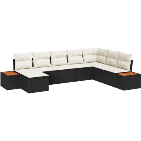 Garden Sofa Set with Cushion 9 pcs Black and Cream Poly Rattan vidaXL