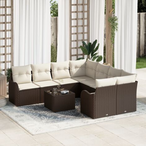 Garden Sofa Set with Cushion 9 pcs Brown, Cream 55 x 55 x 37 cm vidaXL