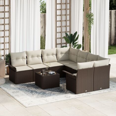 Garden Sofa Set with Cushion 9 pcs Brown, Cream 55 x 55 x 37 cm vidaXL