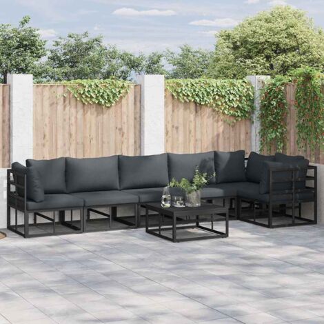Garden Sofa Set with Cushion Black Aluminium vidaXL
