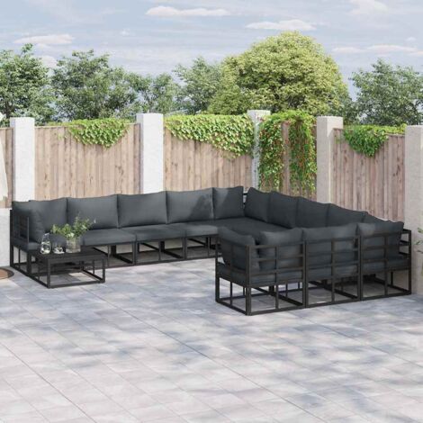Garden Sofa Set with Cushion Black Aluminium vidaXL