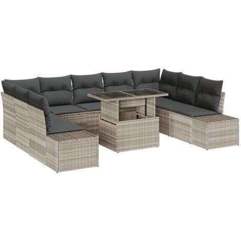 Garden Sofa Set with Cushion with Storage 10 pcs Light grey vidaXL