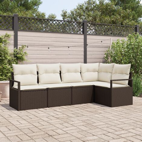 Garden Sofa Set with Cushion with Storage 5 pcs Brown and Cream vidaXL
