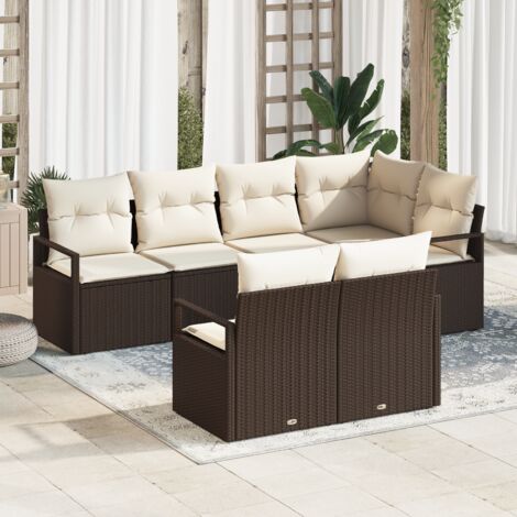 Garden Sofa Set with Cushion with Storage 7 pcs Brown and Cream vidaXL