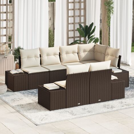 Garden Sofa Set with Cushion with Storage 7 pcs Brown and Cream vidaXL