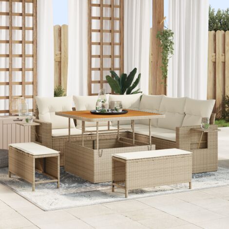 Garden Sofa Set with Cushion with Storage 8 pcs Beige and cream vidaXL