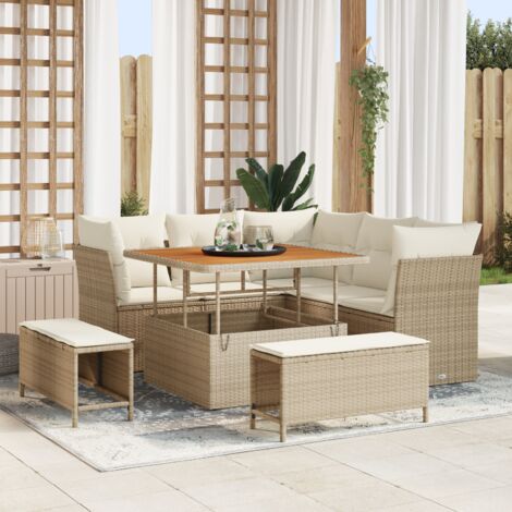 Garden Sofa Set with Cushion with Storage 8 pcs Beige and cream vidaXL