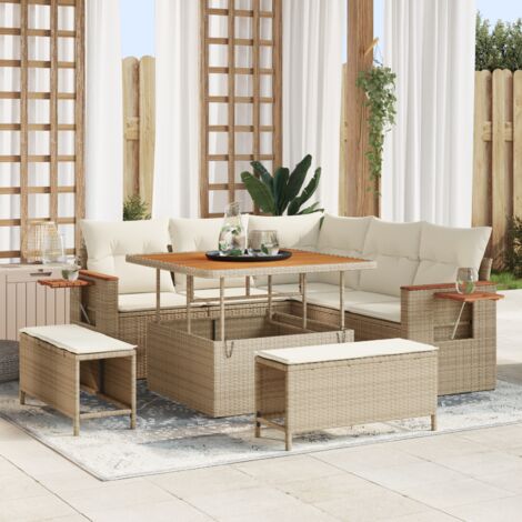 Garden Sofa Set with Cushion with Storage Beige Poly rattan vidaXL