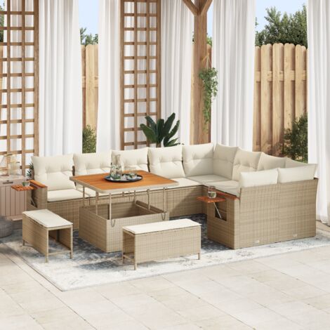Garden Sofa Set with Cushion with Storage Beige Poly rattan vidaXL