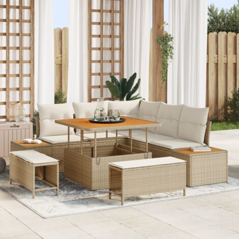 Garden Sofa Set with Cushion with Storage Beige Poly rattan vidaXL