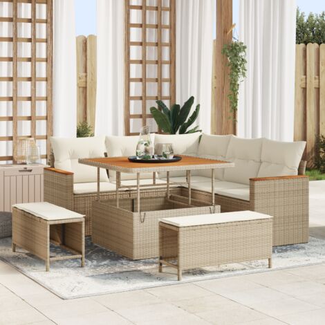 Garden Sofa Set with Cushion with Storage Beige Poly rattan vidaXL