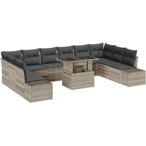 Garden Sofa Set with Storage 11 pcs Light Grey Poly rattan vidaXL