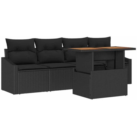 Garden Sofa Set with Storage 5 pcs Black Poly rattan vidaXL