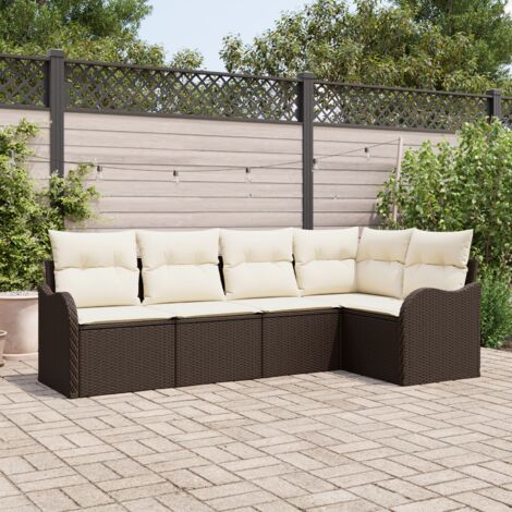 Garden Sofa Set with Storage 5 pcs Brown Poly Rattan vidaXL
