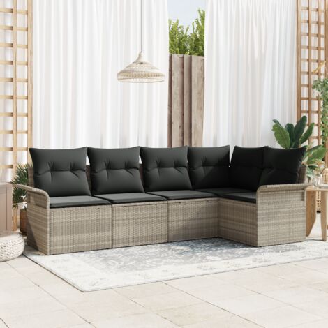 Garden Sofa Set with Storage 5 pcs Light grey Poly Rattan vidaXL
