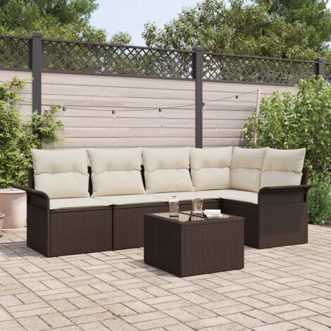 Garden Sofa Set with Storage 6 pcs Brown Poly Rattan vidaXL