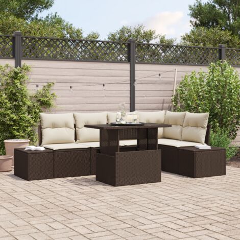 Garden Sofa Set with Storage 6 pcs Brown Poly rattan vidaXL