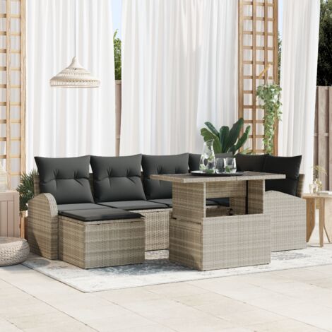 Garden Sofa Set with Storage 7 pcs Light Grey Poly rattan vidaXL