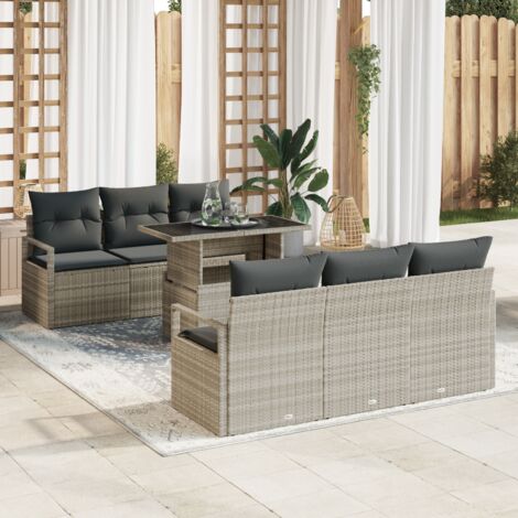 Garden Sofa Set with Storage 7 pcs Light Grey Poly Rattan vidaXL