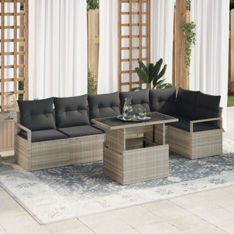Garden Sofa Set with Storage 7 pcs Light Grey Poly Rattan vidaXL