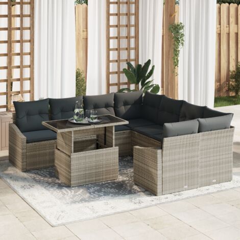 Garden Sofa Set with Storage 9 pcs Light Grey Poly rattan vidaXL