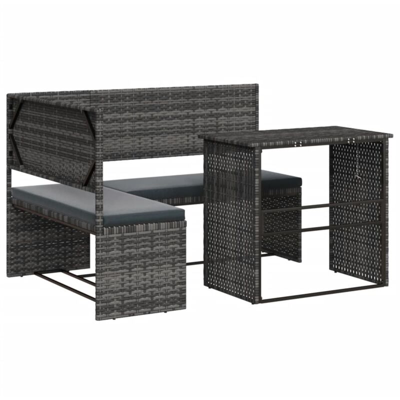 Garden Sofa With Table And Cushions L-shaped Grey Poly Rattan Vidaxl