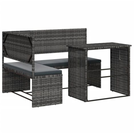 Garden Sofa with Table and Cushions L-Shaped Grey Poly Rattan vidaXL
