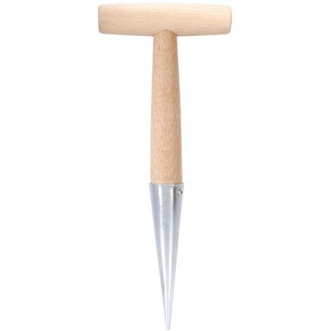 Garden Soil Dibber Hand Held T shape Planting Seedling Planter with Wooden Handle