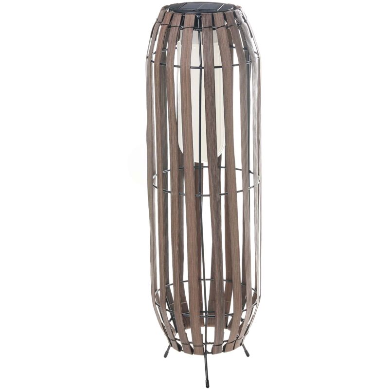 Garden Solar Lantern Dark Brown Synthetic Material Woven Shade Iron Base LED Garden Deco MUZIZI
