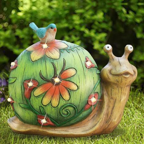 main image of "Garden Statue Snail Figurine - Solar Powered Resin Animal Sculpture, Indoor Outdoor Decorations, Patio Lawn Yard Art Ornaments, Gifts for Mom, 10 x 8.5 Inch"