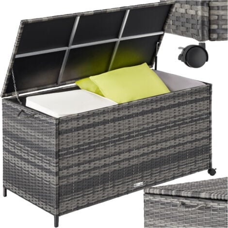 Garden Storage Box - aluminium frame, rattan weave, 117 x 54 x 64 cm, 297l, - Storage Box, Garden Storage Box, Outdoor storage box - grey