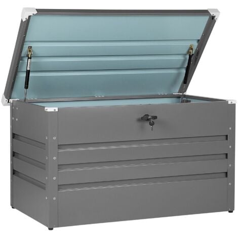 Garden Storage Box Grey Steel Lockable Lid 400L Cebrosa