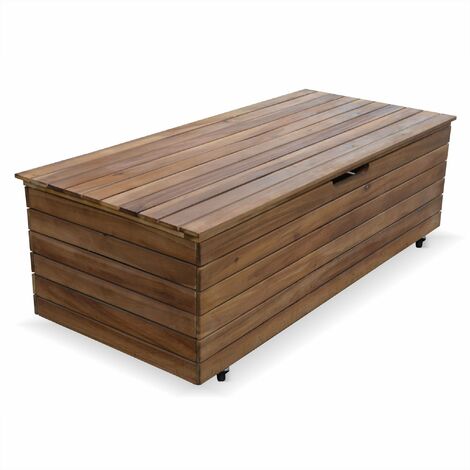 Garden storage box in wood - Saragosse - 110L, cushion storage, 107x48.5cm with hydraulic lift opening and casters - Wood
