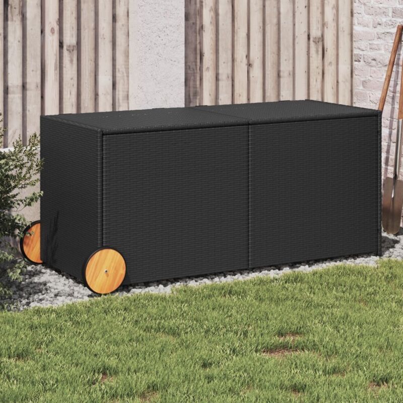 Vidaxl - Garden Storage Box With Wheels Black 283l Poly Rattan