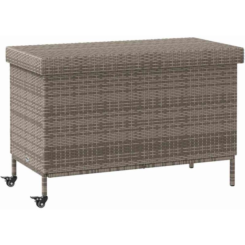 Garden Storage Box With Wheels Grey 110x55x73 Cm Poly Rattan Vidaxl