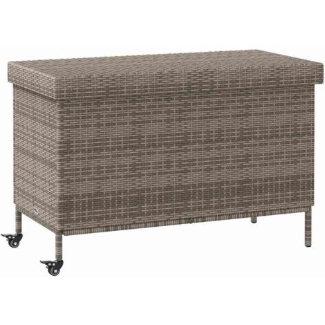 Garden Storage Box with Wheels Grey 110x55x73 cm Poly Rattan vidaXL