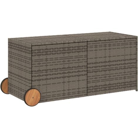 Garden Storage Box with Wheels Grey 283L Poly Rattan vidaXL