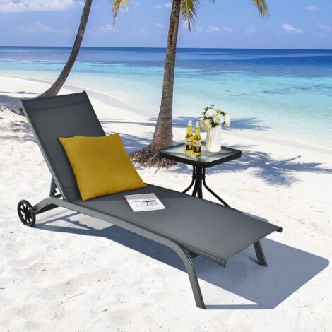 Garden Sun Lounger 6 Positions Adjustable Chaise Lounge Deck Sunbed