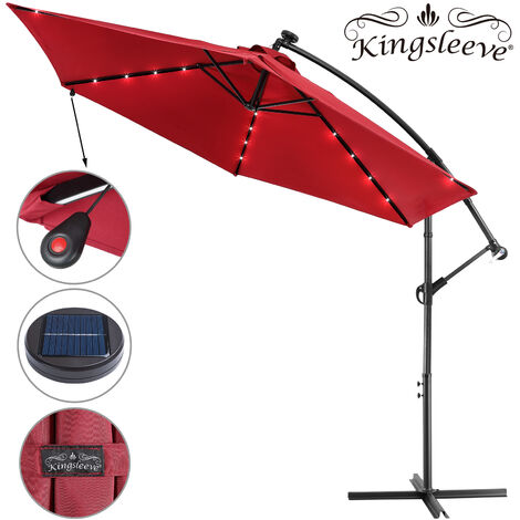 Garden Sun Parasol Led O300cm Hanging Umbrella Banana Cantilever Lights Patio Red 107011